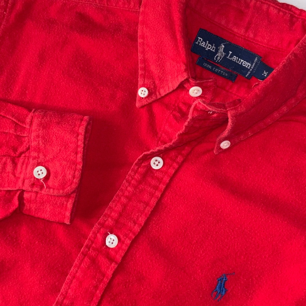 Ralph Lauren Chamois Flannel Shirt Red Button Down Pony Logo Men's M Cotton
